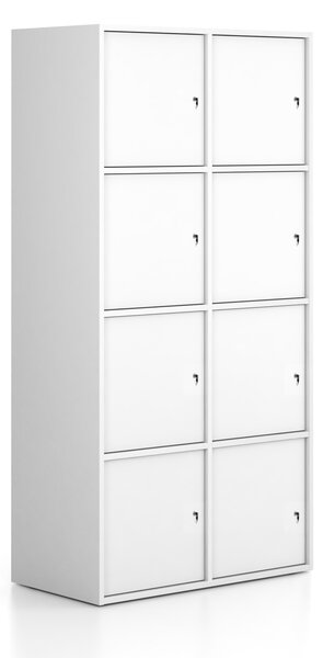 Kancelárska skriňa FRAME, 8x dvere, 872 x 450 x 1735 mm, cylindrický zámok, biela