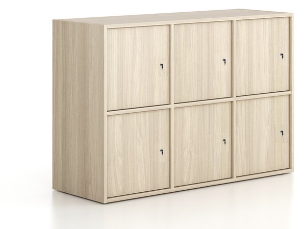 Kancelárska skriňa FRAME, nízka, 6x dvere, 1299 x 450 x 881 mm, cylindrický zámok, dub prírodný