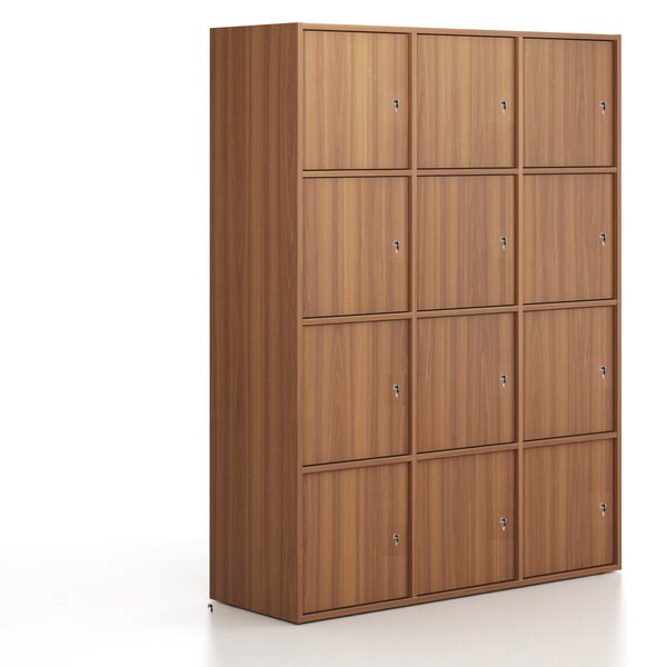 Kancelárska skriňa FRAME, 12x dvere, 1299 x 450 x 1735 mm, cylindrický zámok, orech