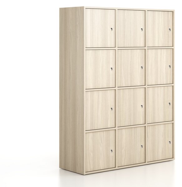 Kancelárska skriňa FRAME, 12x dvere, 1299 x 450 x 1735 mm, cylindrický zámok, dub prírodný