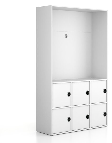 Kancelárska skriňa FRAME, 6x dvere, priestor pre TV, 1299 x 450 x 2162 mm, RFID zámok, biela
