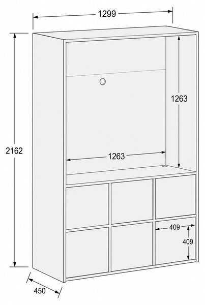 Kancelárska skriňa FRAME, 6x dvere, priestor pre TV, 1299 x 450 x 2162 mm, RFID zámok, biela