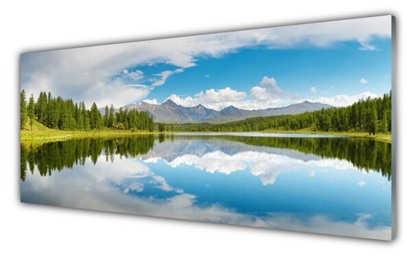 Sklenený obklad Do kuchyne Les jazero hory príroda 125x50 cm