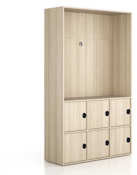 Kancelárska skriňa FRAME, 6x dvere, priestor pre TV, 1299 x 450 x 2162 mm, RFID zámok, dub prírodný
