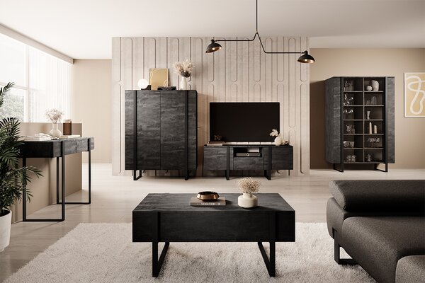 TV stolík Verica 150 cm s otvorenou policou - charcoal / čierne nožičky