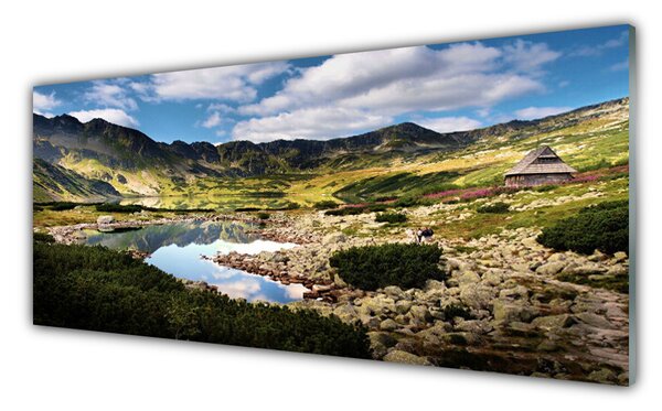 Sklenený obklad Do kuchyne Hora jazero príroda 125x50 cm