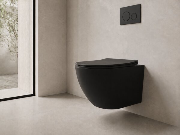 CERANO - WC závesné Cesso, Vortex + Slim/UF sedátko - čierna matná - 49x36 cm