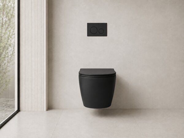 CERANO - WC závesné Cesso, Vortex + Slim/UF sedátko - čierna matná - 49x36 cm