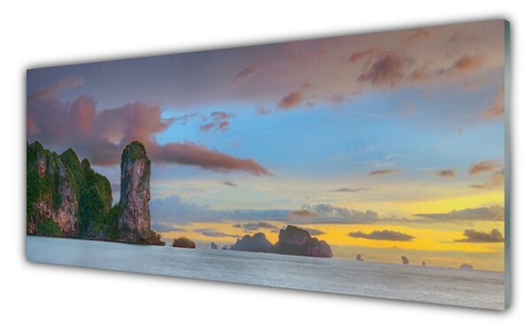 Sklenený obklad Do kuchyne More hory príroda 125x50 cm