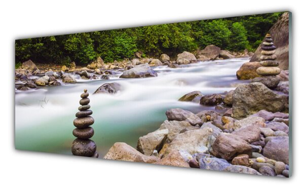 Sklenený obklad Do kuchyne Les kamene krajina 125x50 cm