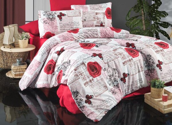 Brotex Obliečky francúzske bavlna 220x220,70x90 Red roses, Výber zapínania: zipsový uzáver Zapínání: zipový uzávěr