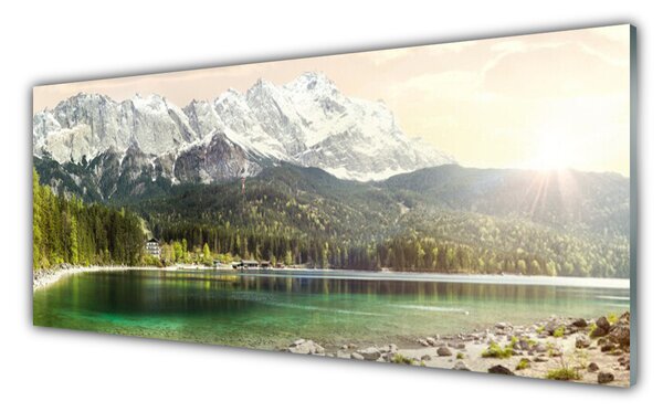 Sklenený obklad Do kuchyne Hory les jazero príroda 125x50 cm
