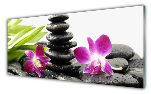 Sklenený obklad Do kuchyne Kamene zen kúpele orchidea 125x50 cm