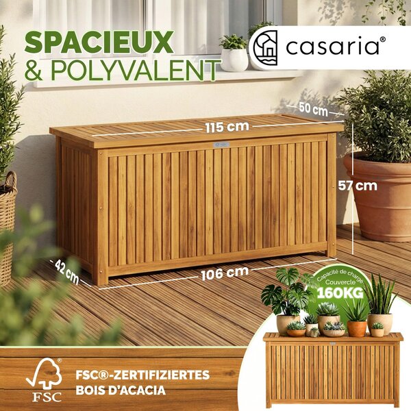 Úložný box z agátového dreva, 115x50x59cm, vrátane vnútornej plachty
