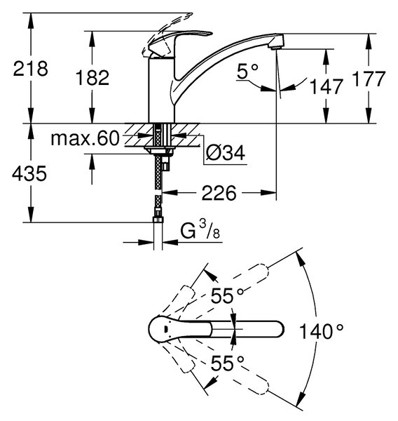 GROHE Eurosmart - Páková drezová batéria, chróm 33281002