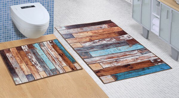 Brotex Kúpeľňová súprava predložiek 3D 60x100+60x50cm BEZ VÝKROJA drevená podlaha