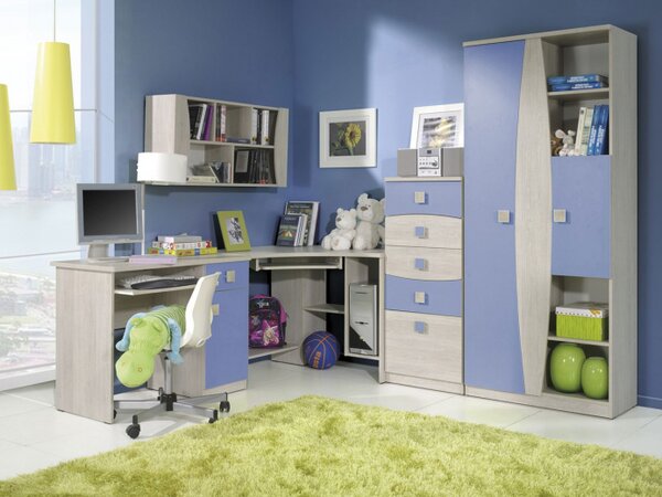 Nábytok do detskej izby GRESHAM 1 - dub santana / modrý