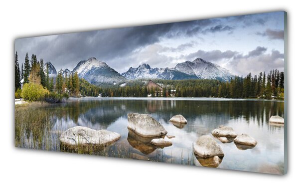 Sklenený obklad Do kuchyne Jazero hory les príroda 125x50 cm