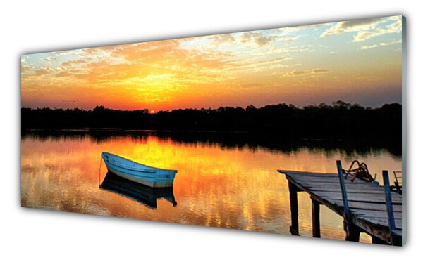 Sklenený obklad Do kuchyne Loďka most jazero príroda 125x50 cm