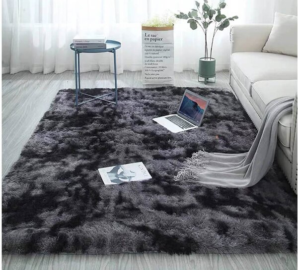 TZ Tmavosivý obdĺžnikový shaggy koberec Ombre Rozmer: 80x150 cm