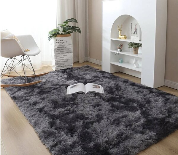TZ Tmavosivý obdĺžnikový shaggy koberec Ombre Rozmer: 80x150 cm