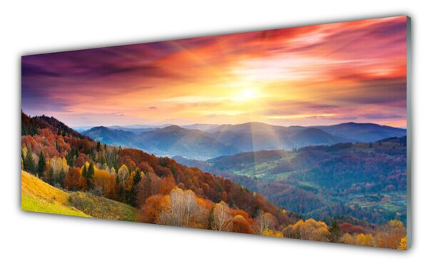 Sklenený obklad Do kuchyne Hora les slnko krajina 125x50 cm