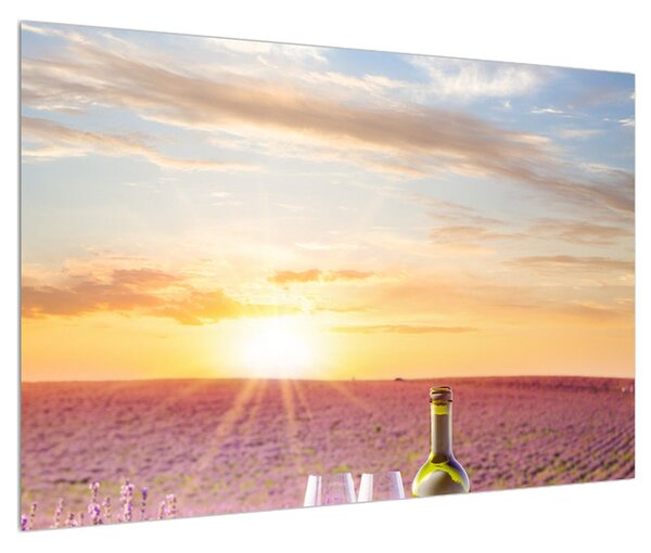 Obraz levanduľového poľa a vína (90x60 cm)