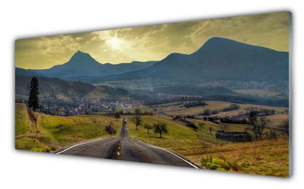 Sklenený obklad Do kuchyne Cesta hora krajina 125x50 cm