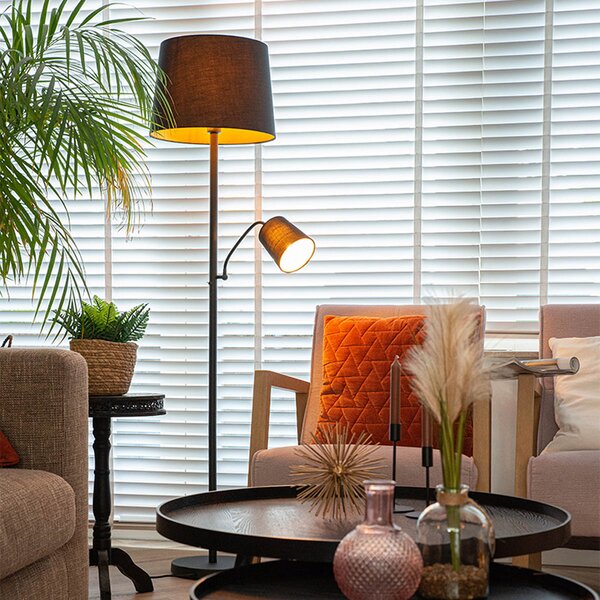 Inteligentná stojaca lampa čierna so zlatom vrátane Wifi A60 a E14 - Retro