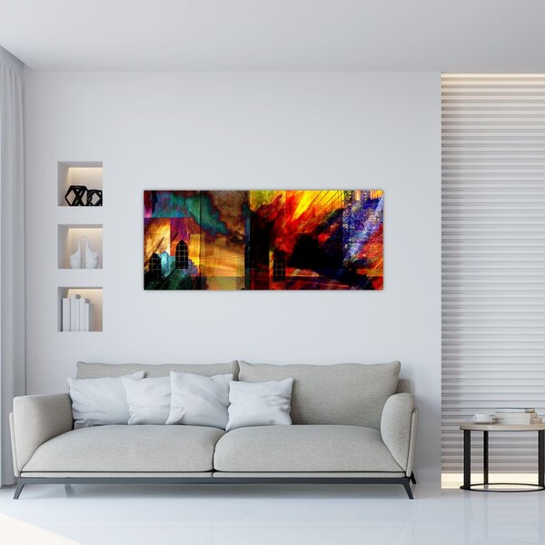 Obraz - Farebná abstrakcia mesta (120x50 cm)