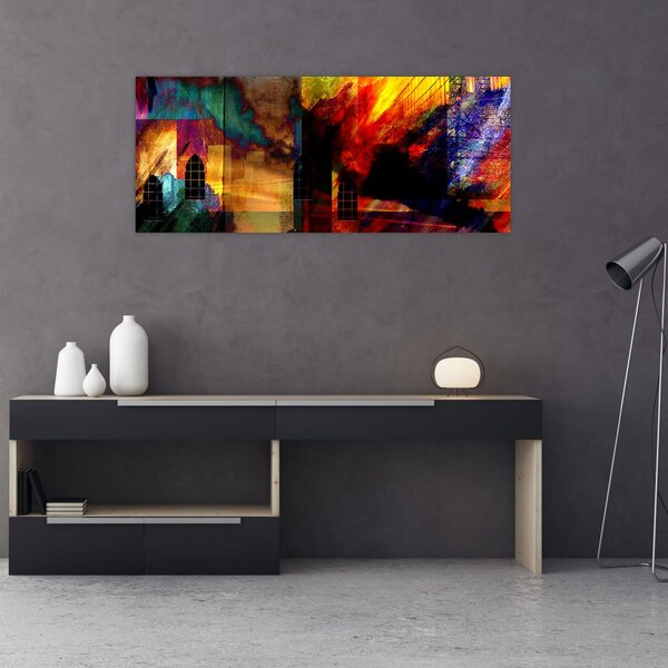 Obraz - Farebná abstrakcia mesta (120x50 cm)