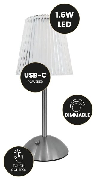 LED Stmiev. dotyková nabíjacia stolná lampa ELBA LED/1,6W/800 mAh matný chróm/číra