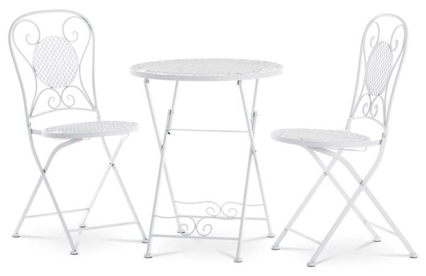 Záhradný kovový set, stôl + 2 stoličky, biely lak