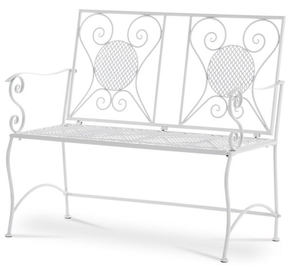 Záhradná kovová lavica, biely lak
