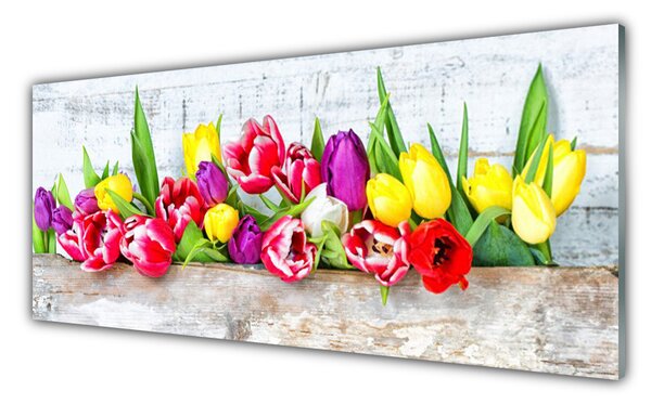 Sklenený obklad Do kuchyne Tulipány kvety príroda 125x50 cm