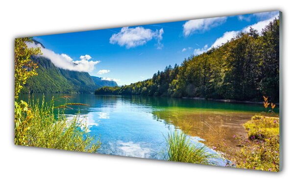 Sklenený obklad Do kuchyne Hory les príroda jazero 125x50 cm