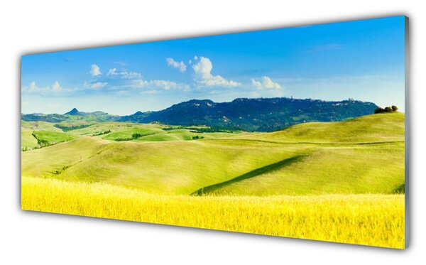 Sklenený obklad Do kuchyne Dedina hory príroda 125x50 cm