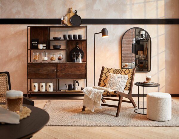 REGÁL, sivá, železo, akácia, 118/145/30 cm Livetastic - Online Only drobný nábytok, Online Only