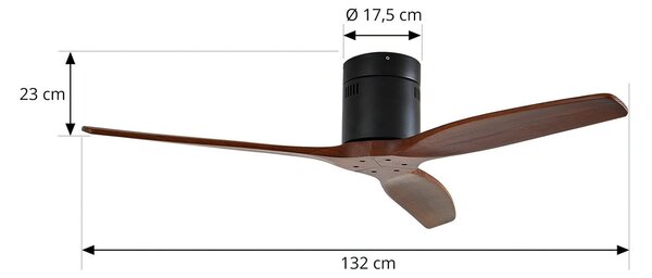Stropný ventilátor Vindur, čierny, drevo, DC, tichý – Lucande Lucande, Vindur, Drevo, Obývacia izba, Kov, Moderný