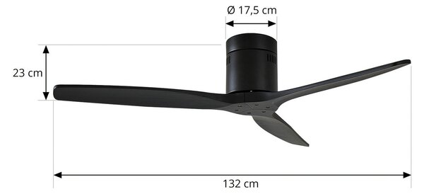 Stropný ventilátor Vindur, čierny, DC, tichý, 132 cm – Lucande Lucande, Vindur, Čierna, Obývacia izba, Kov, Moderný