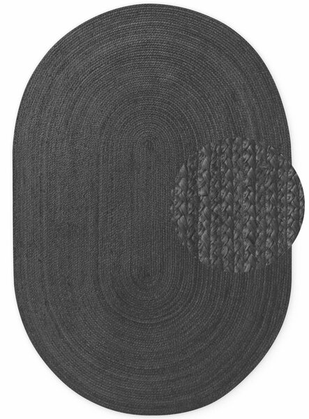 Hanse Home, Kusový koberec Jute Braided 106322 Black ovál, 160x230 ovál, čierna, chodba / predsieň