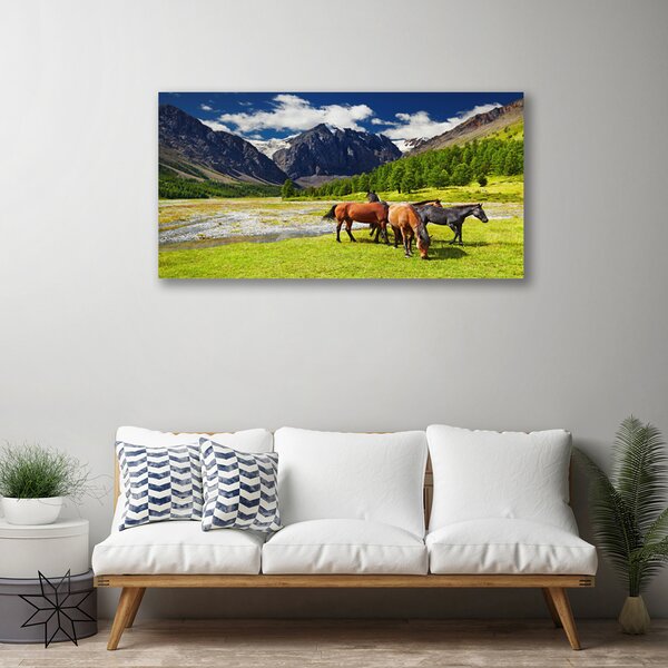 Obraz Canvas Hory stromy kone zvieratá 100x50 cm
