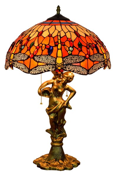 Tiffany stolná lampa Lady 114 - Huizhou Oufu Lighting v.67xš.40, sklo/kov,40W (Lady dragonfly)