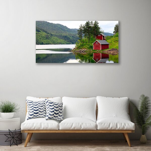 Obraz na plátne Hory dom jazero príroda 100x50 cm
