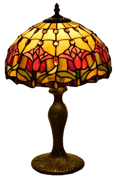 Tiffany stolná lampa TulipsRed 123 Huizhou Oufu Lighting v.48xš.30,sklo/kov,40W (Tulips Red)