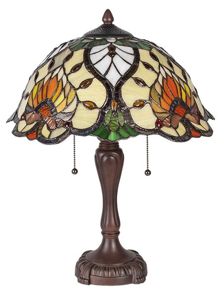 Tiffany stolná lampa Blooming fire 203 Clayre & Eef,v.50xš.40,sklo/polyresin,60W (Blooming fire)