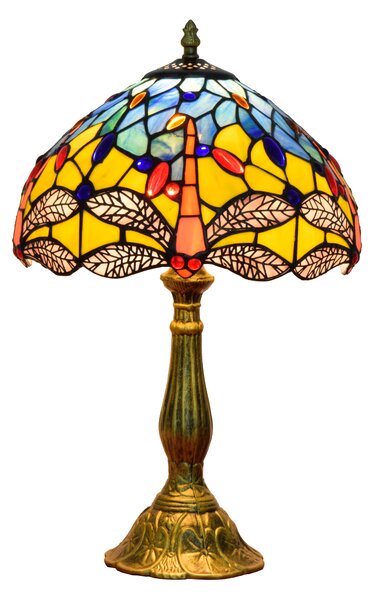 Tiffany stolná lampa Dragon 108 - Huizhou Oufu Lighting v.48xš.30, sklo/kov,40W (Dragonfly moon)