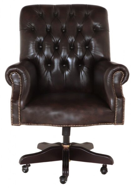 Kancelárska stolička Chesterfield Office z pravej hovädzej kože Brown
