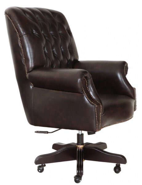 Kancelárska stolička Chesterfield Office z pravej hovädzej kože Brown