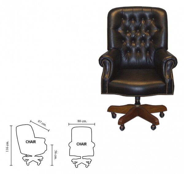 Kancelárska stolička Chesterfield Office z pravej hovädzej kože Brown